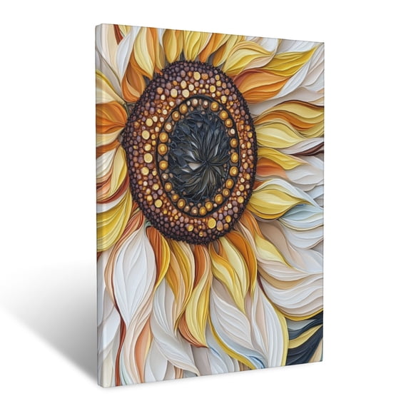 CozyNet Radiant Sunflower Close Up With Intricate Petal Details And Softly Shimmering Light Wall Art Prints With Frame Canvas Perfect for Living Room & Bedroom, Ready to Hang, Wall Decor 12"x16"in