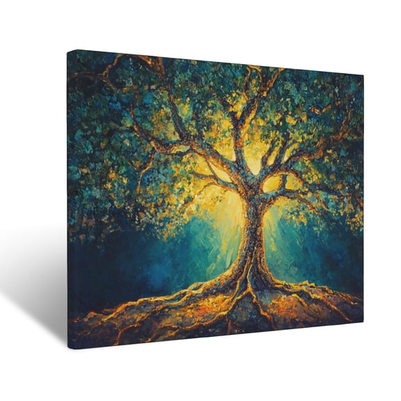 CozyNet Radiant Tree Rooted In Light Glowing Branches Symbolizing Strength, Faith & God Blessings Wall Art Prints With Frame Canvas Perfect for Living Room & Bedroom, Wall Decor 16"x20"