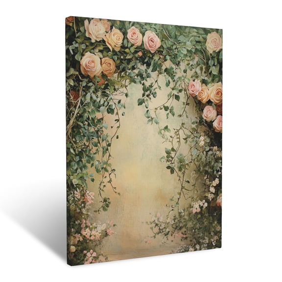 CozyNet Romantic Floral Arch With Intertwined Roses, Ivy Vines And Softly Blooming Blossoms Wall Art Prints With Frame Canvas Perfect for Living Room & Bedroom, Ready to Hang, Wall Decor 16"x20"in