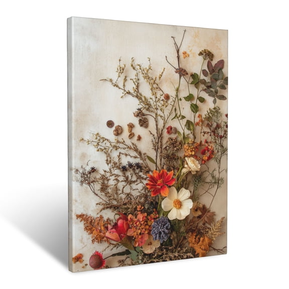 CozyNet Rustic Botanical Display Featuring Pressed Flowers, Seed Pods & Autumn Foliage Wall Art Prints With Frame Canvas Perfect for Living Room & Bedroom, Ready to Hang, Wall Decor 16"x20"in