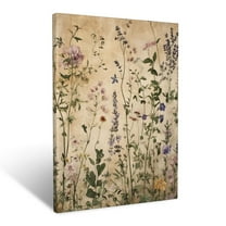 CozyNet Rustic Garden Inspired Mural Of Scattered Herbs, Lavender And Climbing Floral Tendrils Wall Art Prints With Frame Canvas Perfect for Living Room & Bedroom, Ready to Hang, Wall Decor 12"x16"in