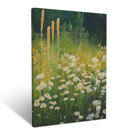 CozyNet Serene Botanical Field Bursting With Yarrow And Wild Daisies Wall Art Prints With Frame Canvas Perfect for Living Room & Bedroom, Ready to Hang, Wall Decor 12"x16"in