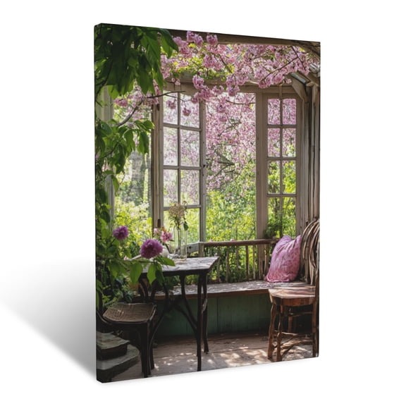 CozyNet Serene Botanical Retreat Framed By Flowering Cherry Tree Branches Wall Art Prints With Frame Canvas Perfect for Living Room & Bedroom, Ready to Hang, Wall Decor 12"x16"in