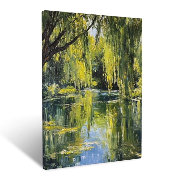 CozyNet Serene Botanical Scene With Swaying Willow Trees & Reflections Wall Art Prints With Frame Canvas Perfect for Living Room & Bedroom, Ready to Hang, Wall Decor 12"x16"in