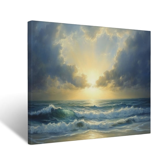 CozyNet Serene Glowing Light Breaking Through A Storm Over A Tranquil Ocean Wall Art Prints With Frame Canvas Perfect for Living Room & Bedroom, Ready to Hang, Wall Decor 16"x20"