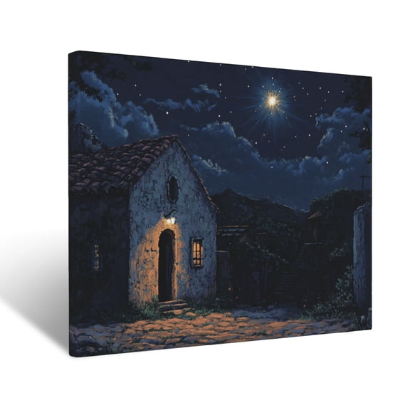 CozyNet Serene Glowing Star Shining Brightly Above The Peaceful Stable In Bethlehem Wall Art Prints With Frame Canvas Perfect for Living Room & Bedroom, Ready to Hang, Wall Decor 12"x16"