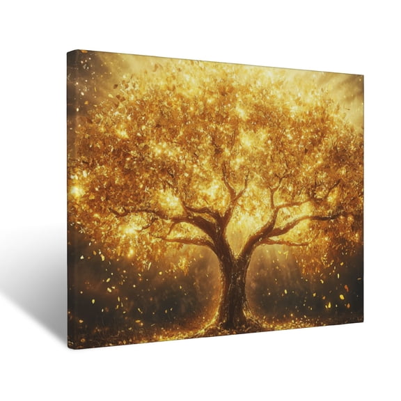 CozyNet Serene Glowing Tree Glowing With Vibrant Golden Leaves Under Radiant Sunlight Wall Art Prints With Frame Canvas Perfect for Living Room & Bedroom, Ready to Hang, Wall Decor 12"x16"