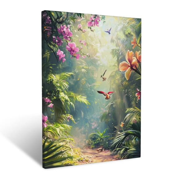 CozyNet Serene Jungle Scene Alive With Bird Calls And Bright Orchids Wall Art Prints With Frame Canvas Perfect for Living Room & Bedroom, Ready to Hang, Wall Decor 12"x16"in