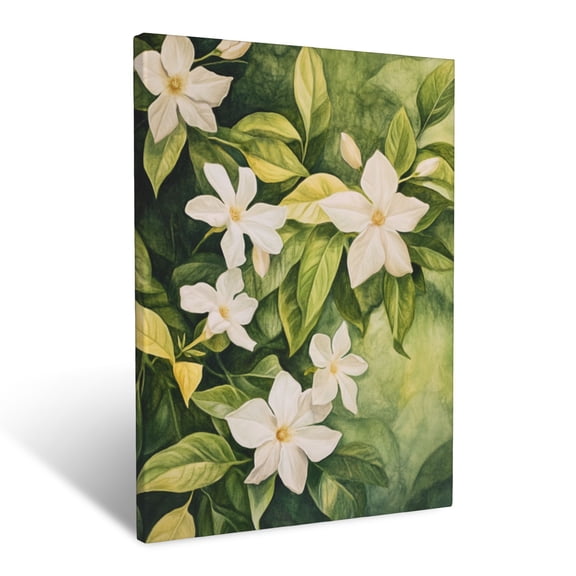 CozyNet Serene Landscape Of Fragrant Jasmine Flowers On Soft Green Vines Wall Art Prints With Frame Canvas Perfect for Living Room & Bedroom, Ready to Hang, Wall Decor 12"x16"in