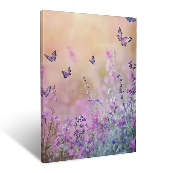 CozyNet Serene Meadow Alive With Soft Wild Violets And Fluttering Butterflies Wall Art Prints With Frame Canvas Perfect for Living Room & Bedroom, Ready to Hang, Wall Decor 12"x16"in