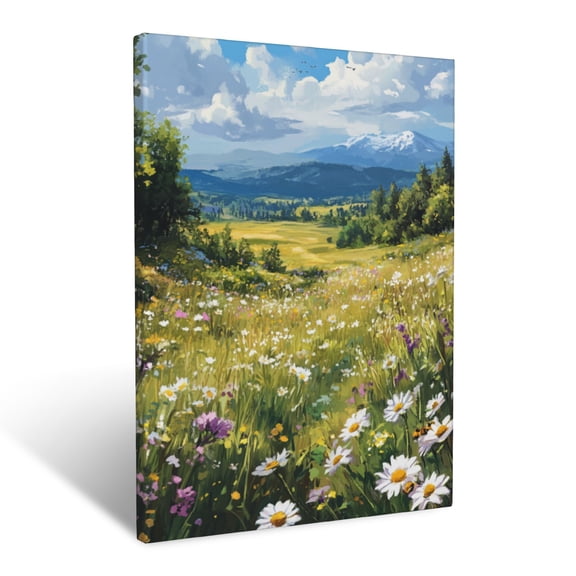 CozyNet Serene Meadow Alive With Bees And Scattered Clusters Of Wildflowers Wall Art Prints With Frame Canvas Perfect for Living Room & Bedroom, Ready to Hang, Wall Decor 12"x16"in