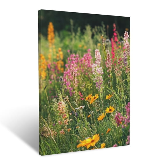 CozyNet Serene Meadow Of Colorful Wildflowers, Gently Waving In The Soft Summer Breeze Wall Art Prints With Frame Canvas Perfect for Living Room & Bedroom, Ready to Hang, Wall Decor 12"x16"in