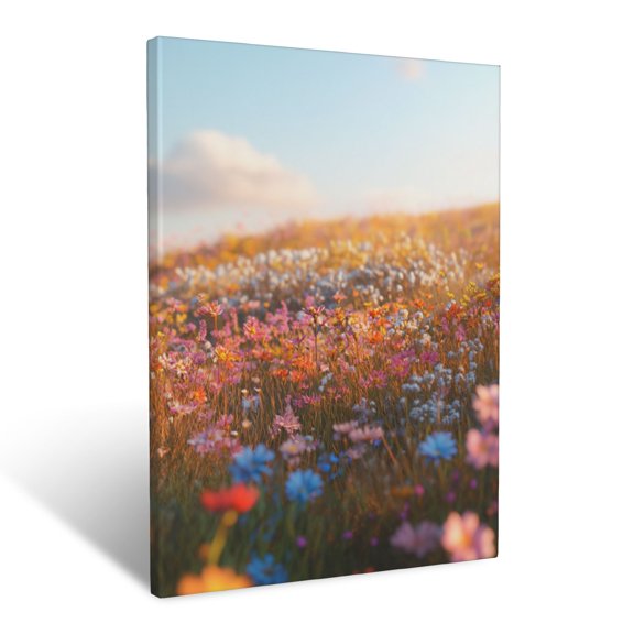 CozyNet Serene Meadow With Colorful Floral Clusters Gently Moving In A Warm Breeze Wall Art Prints With Frame Canvas Perfect for Living Room & Bedroom, Ready to Hang, Wall Decor 12"x16"in