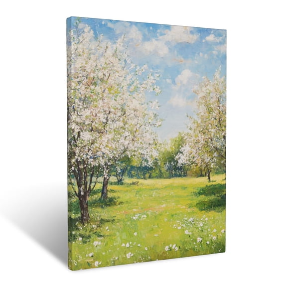 CozyNet Serene Orchard Scene With Blooming Pear Trees And Scattered Blossoms Wall Art Prints With Frame Canvas Perfect for Living Room & Bedroom, Ready to Hang, Wall Decor 16"x20"in