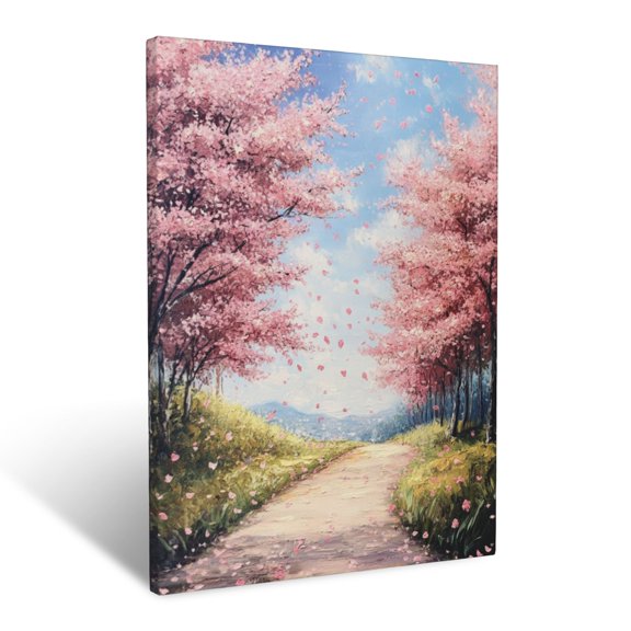 CozyNet Serene Springtime Scene Of Blossoming Cherry Trees, Scattering Petals In The Breeze Wall Art Prints With Frame Canvas Perfect for Living Room & Bedroom, Ready to Hang, Wall Decor 12"x16"in