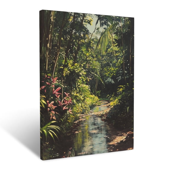 CozyNet Shimmering Forest Stream Lined With Dense, Vibrant Foliage Wall Art Prints With Frame Canvas Perfect for Living Room & Bedroom, Ready to Hang, Wall Decor 12"x16"in