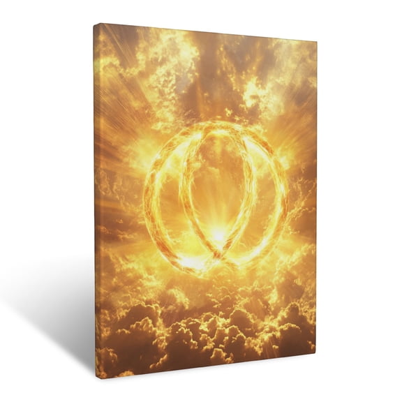CozyNet A Shining Alpha And Omega Symbol Glowing In A Sky Full Of Golden Rays Wall Art Prints With Frame Canvas Perfect for Living Room & Bedroom, Ready to Hang, Wall Decor 16"x20"