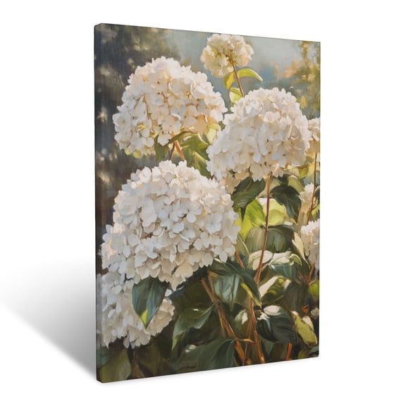CozyNet Soft White Hydrangeas Bathed In Golden Afternoon Rays Wall Art Prints With Frame Canvas Perfect for Living Room & Bedroom, Ready to Hang, Wall Decor 12"x16"in