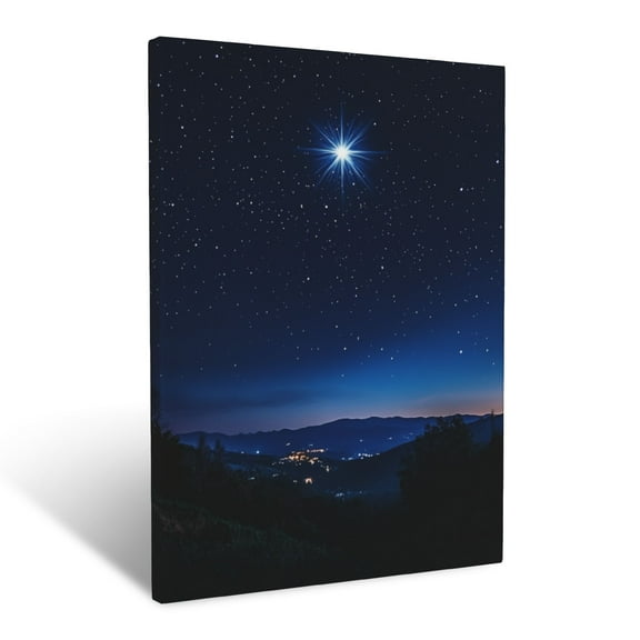 CozyNet Star Of Bethlehem Shining Brightly In The Dark Night Sky Symbol Of Holy Guidance Wall Art Prints With Frame Canvas Perfect for Living Room & Bedroom, Ready to Hang, Wall Decor 12"x16"