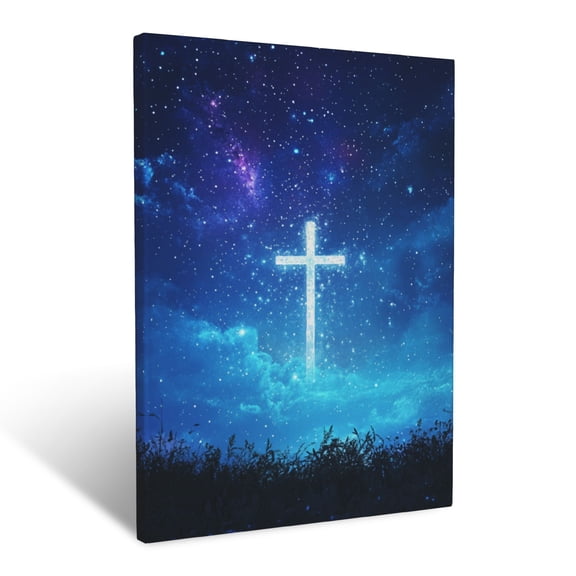 CozyNet A Starry Sky With A Radiant Cross Constellation A Celestial Christian Masterpiece Wall Art Prints With Frame Canvas Perfect for Living Room & Bedroom, Ready to Hang, Wall Decor 12"x16"
