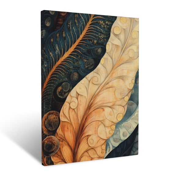 CozyNet Stylized Close Up Of Detailed Fern Fronds & Leaf Textures With Intricate Patterns Wall Art Prints With Frame Canvas Perfect for Living Room & Bedroom, Ready to Hang, Wall Decor 12"x16"in