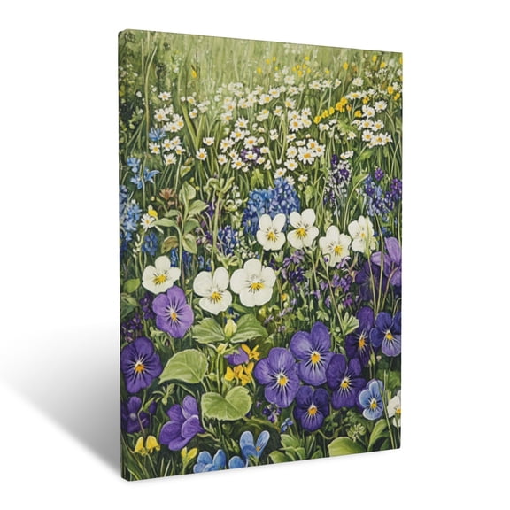 CozyNet Sun Drenched Meadow Carpeted In Wild Violets And Delicate Primroses Wall Art Prints With Frame Canvas Perfect for Living Room & Bedroom, Ready to Hang, Wall Decor 12"x16"in