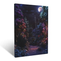 CozyNet Surreal Fantasy Landscape Of Enchanted Botanical Life Glowing Under Moonlight Wall Art Prints With Frame Canvas Perfect for Living Room & Bedroom, Ready to Hang, Wall Decor 12"x16"in