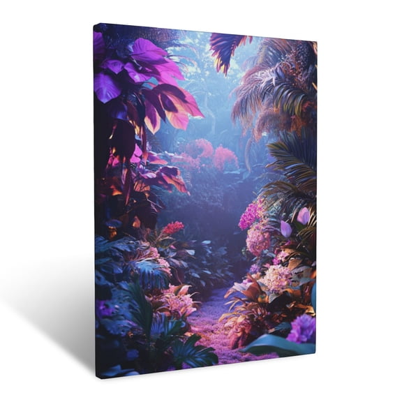 CozyNet Surreal Garden World With Giant Tropical Plants, Radiant Flowers & Magical Lighting Wall Art Prints With Frame Canvas Perfect for Living Room & Bedroom, Ready to Hang, Wall Decor 12"x16"in