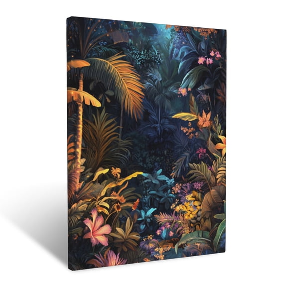 CozyNet Surreal Tropical Landscape Filled With Oversized Exotic Plants & Glowing Blooms Wall Art Prints With Frame Canvas Perfect for Living Room & Bedroom, Ready to Hang, Wall Decor 12"x16"in
