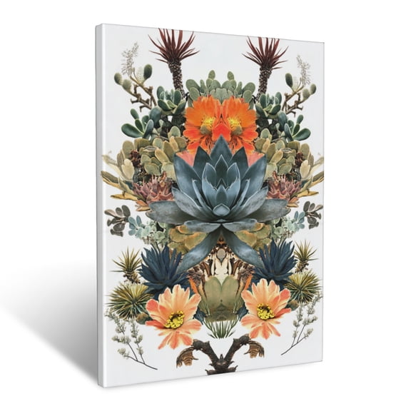 CozyNet Symmetrical Composition Of Succulents, Cacti, And Wild Desert Plants Wall Art Prints With Frame Canvas Perfect for Living Room & Bedroom, Ready to Hang, Wall Decor 12"x16"in