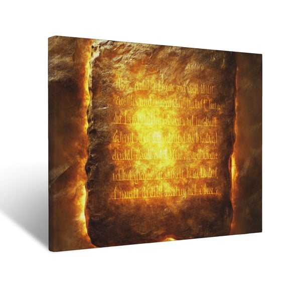 CozyNet The Ten Commandments On Stone Ancient Texture Glowing Softly With Divine Radiance Wall Art Prints With Frame Canvas Perfect for Living Room & Bedroom, Ready to Hang, Wall Decor 12"x16"