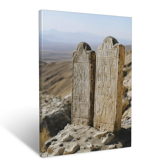CozyNet Ten Commandments Tablets Carved In Stone, Placed On Rugged Mountain Top Wall Art Prints With Frame Canvas Perfect for Living Room & Bedroom, Ready to Hang, Wall Decor 12"x16"