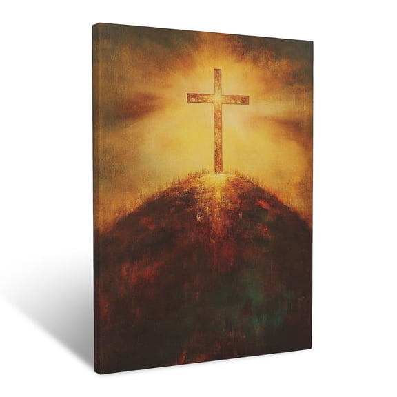 CozyNet The Cross Glowing On A Hill With Radiant Golden Rays Sacred Triumph & Divine Hope Shown Wall Art Prints With Frame Canvas Perfect for Living Room & Bedroom, Ready to Hang, Wall Decor 12"x16"