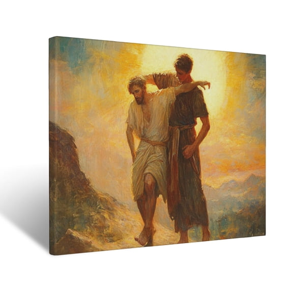 CozyNet The Good Samaritan Carrying An Injured Man, Glowing With Kindness Under A Radiant Sun Wall Art Prints With Frame Canvas Perfect for Living Room & Bedroom, Ready to Hang, Wall Decor 16"x20"
