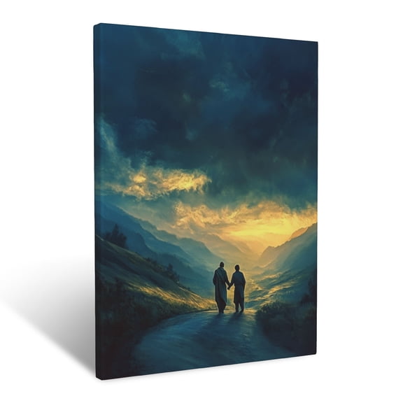 CozyNet The Good Samaritan Helping A Man On A Peaceful Road Under A Glowing Sky Wall Art Prints With Frame Canvas Perfect for Living Room & Bedroom, Ready to Hang, Wall Decor 12"x16"