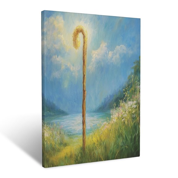 CozyNet The Good ShepherdStaff Glowing In A Serene Field, Symbolizing Guidance & Protection Wall Art Prints With Frame Canvas Perfect for Living Room & Bedroom, Ready to Hang, Wall Decor 12"x16"