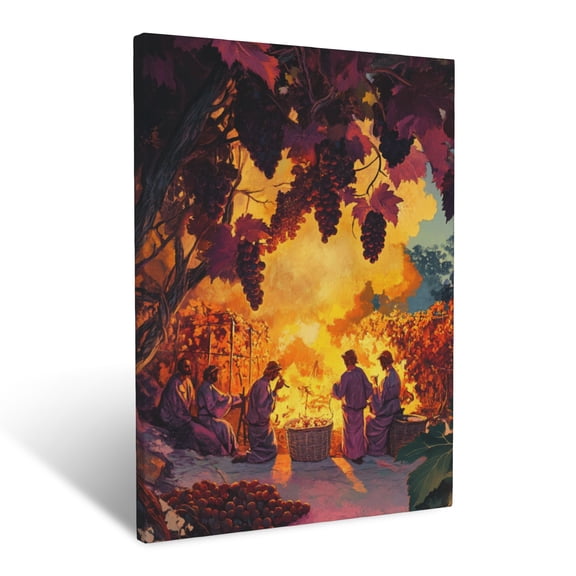 CozyNet The Parable Of The Workers In The Vineyard Glowing Warmth & Symbolic Equality Depicted Wall Art Prints With Frame Canvas Perfect for Living Room & Bedroom, Ready to Hang, Wall Decor 12"x16"