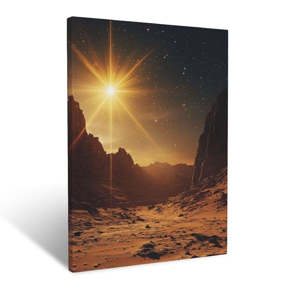 CozyNet The Radiant Star Of Bethlehem Shining Over A Quiet Desert Landscape Wall Art Prints With Frame Canvas Perfect for Living Room & Bedroom, Ready to Hang, Wall Decor 12"x16"