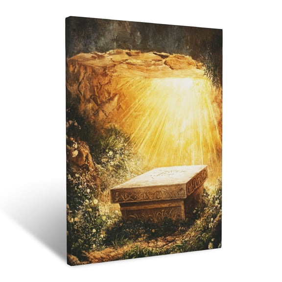 CozyNet The Resurrection Depicted With A Glowing Tomb Under Golden Rays Wall Art Prints With Frame Canvas Perfect for Living Room & Bedroom, Ready to Hang, Wall Decor 16"x20"