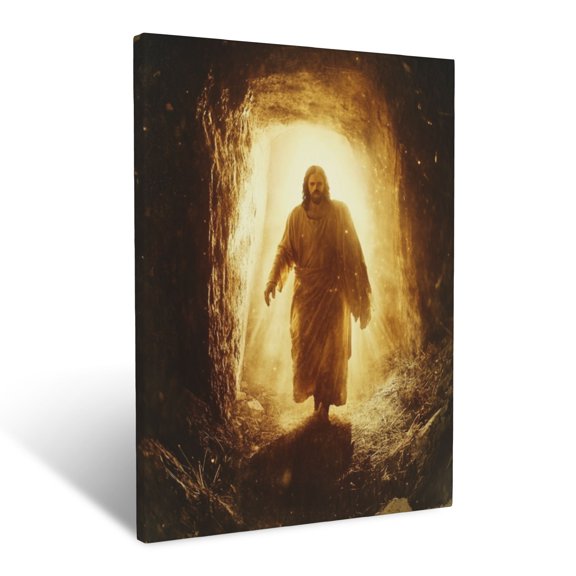 CozyNet The Resurrection Of Jesus, Glowing Softly As He Emerges From The Tomb Bathed In Golden Light Wall Art Prints With Frame Canvas Perfect for Living Room & Bedroom, Wall Decor 12"x16"