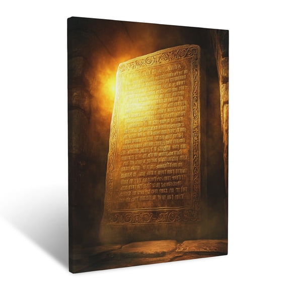 CozyNet The Ten Commandments Carved In Stone, Glowing Light Shining On The Ancient Text Wall Art Prints With Frame Canvas Perfect for Living Room & Bedroom, Ready to Hang, Wall Decor 12"x16"