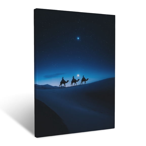 CozyNet Three Wise Men On Camels Following Radiant Star Across Vast Desert Night Wall Art Prints With Frame Canvas Perfect for Living Room & Bedroom, Ready to Hang, Wall Decor 12"x16"