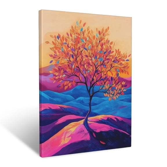 CozyNet Tree Growing In Glowing Desert Vibrant Leaves Symbolizing Hope And Faith Wall Art Prints With Frame Canvas Perfect for Living Room & Bedroom, Ready to Hang, Wall Decor 12"x16"