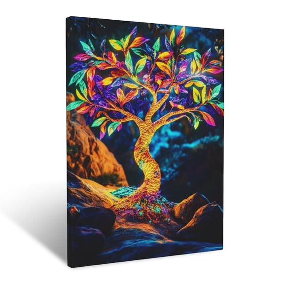 CozyNet Tree Of Life Glowing In Desert Oasis Vibrant Leaves Symbolizing Hope And Renewal Wall Art Prints With Frame Canvas Perfect for Living Room & Bedroom, Ready to Hang, Wall Decor 12"x16"
