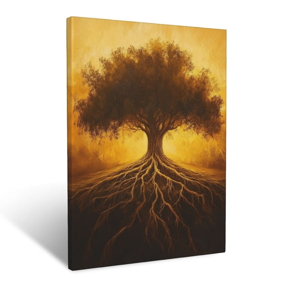 CozyNet The Tree Of Life With Luminous Roots And Branches Spreading Across A Golden Horizon Wall Art Prints With Frame Canvas Perfect for Living Room & Bedroom, Ready to Hang, Wall Decor 12"x16"