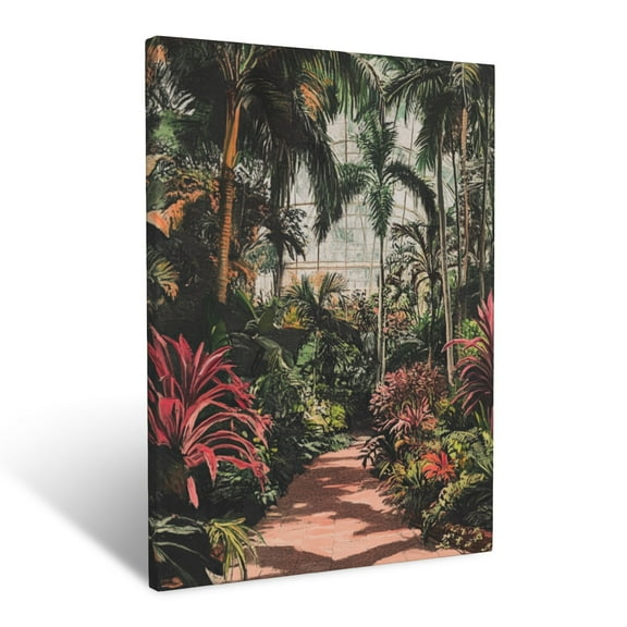 CozyNet Tropical Conservatory Scene With Towering Palms And Radiant Bromeliads Wall Art Prints With Frame Canvas Perfect for Living Room & Bedroom, Ready to Hang, Wall Decor 12"x16"in