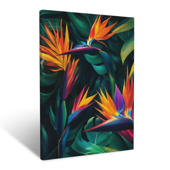 CozyNet Tropical Paradise Vision With Vivid Bird Of Paradise And Monstera Leaves Wall Art Prints With Frame Canvas Perfect for Living Room & Bedroom, Ready to Hang, Wall Decor 12"x16"in