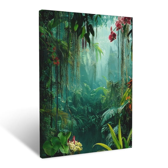 CozyNet Tropical Rainforest Alive With Hanging Vines, Orchids & Exotic Flora Wall Art Prints With Frame Canvas Perfect for Living Room & Bedroom, Ready to Hang, Wall Decor 12"x16"in