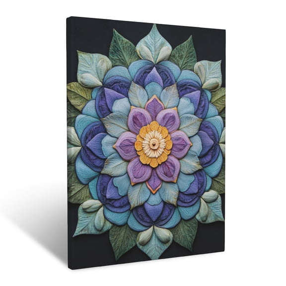 CozyNet Unique Hand Crafted Floral Mandala With Symmetrical Arrangements Of Petals And Leaves Wall Art Prints With Frame Canvas Perfect for Living Room & Bedroom, Ready to Hang, Wall Decor 12"x16"in