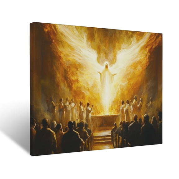 CozyNet Vibrant Depiction Of The Holy Spirit As Flames, Filling A Room Of Worshippers With Light Wall Art Prints With Frame Canvas Perfect for Living Room & Bedroom, Ready to Hang, Wall Decor 12"x16"